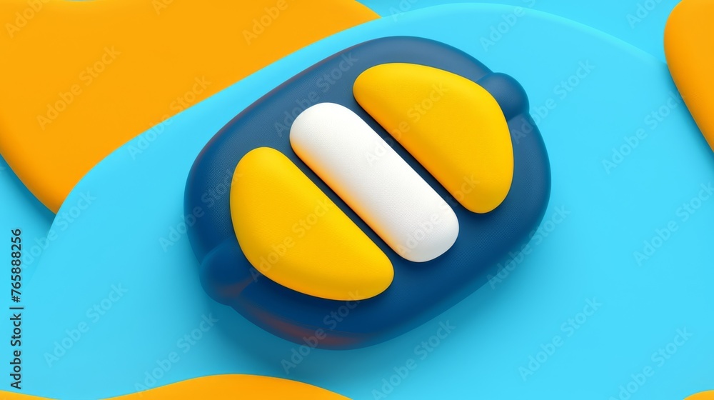 Poster a close up of a blue and yellow object on a blue and yellow surface with a yellow and white object i