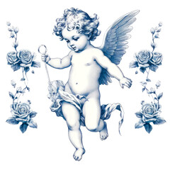 Cute Hand Drawn Cherubs Cupids clipart, Fine line art angel illustrations, Cherubs art wedding card