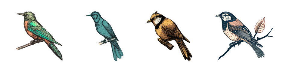 Birds illustration. Hand drawn bird collection.