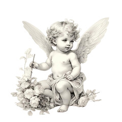 Cute Hand Drawn Cherubs Cupids clipart, Fine line art angel illustrations, Cherubs art wedding card