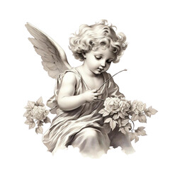 Cute Hand Drawn Cherubs Cupids clipart, Fine line art angel illustrations, Cherubs art wedding card