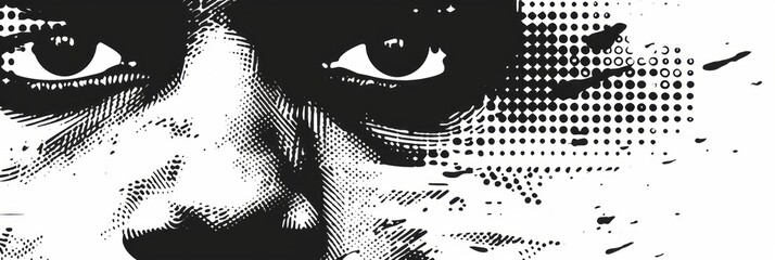 Pop art design, face man in retro style, halftone and retro style, travel concept, banner