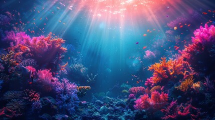 Tropical sea underwater fishes on coral reef, generated with AI