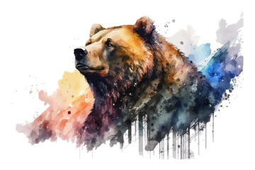 Watercolor bear illustration. Wild animal.