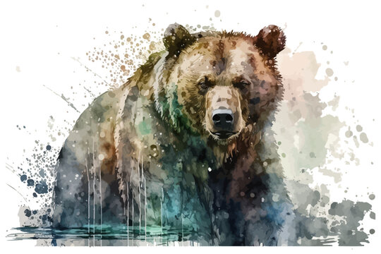 Watercolor bear illustration. Wild animal.