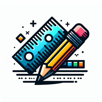 recommend clip art: Ruler and Pencil Icon on white background, Blue and Yellow, Engineering Design Illustration