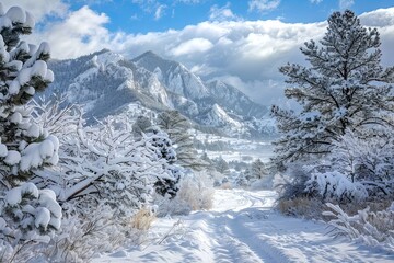 A winter snow on the Boulder Colorado Flatirons.