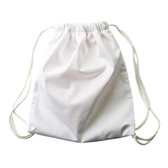 White drawstring bag, isolated on transparent background.