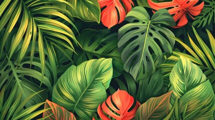 Tropical leaves pattern background, generated with AI