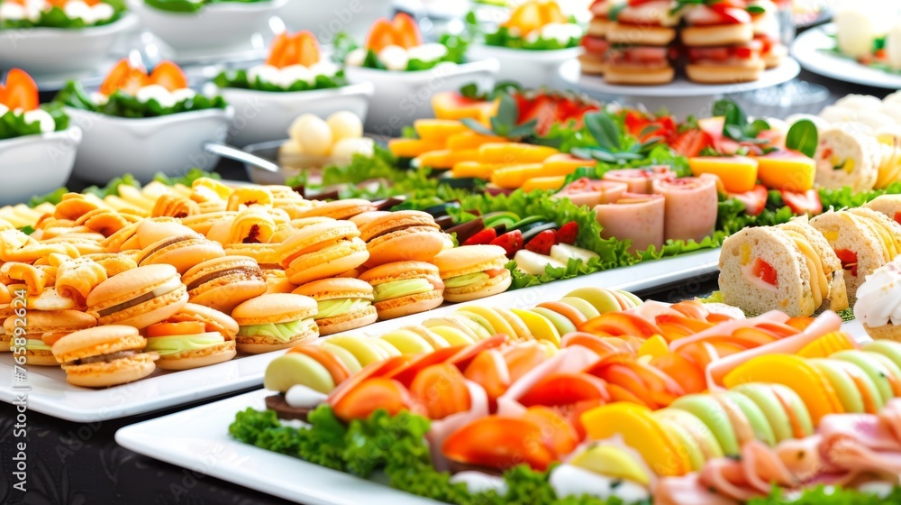 Poster a close up of many plates of food on a table with plates of food on the table and plates of food on 