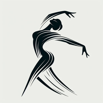 Female Dancer Silhouette on white background, Black and White, Elegance in Motion