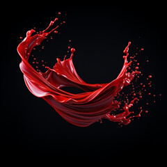 A thin, U-shaped splash of red liquid on a black background сreated with Generative Ai