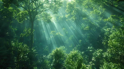 Foto op Canvas Rays of light in forest. Created with Ai © Design Dockyard