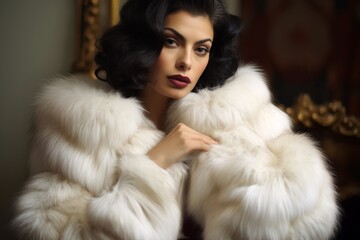 
A portrait photography featuring vintage fur cuffs, showcasing softness and opulence, Mob Wife Style