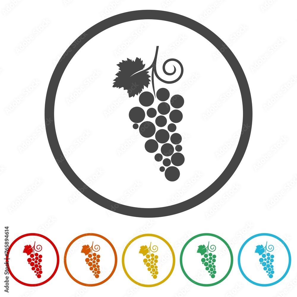 Poster grapes with leaf icon. set icons in color circle buttons