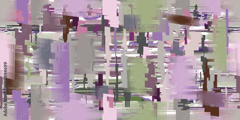 Poster Glitch distorted grungy abstract technology lines . Glitched lines seamless pattern texture. Grange shapes .Grunge textured . Vector stripes.Screen print endless pattern texture