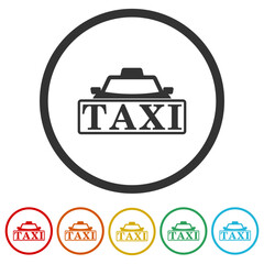  Taxi logo icon. Set icons in color circle buttons