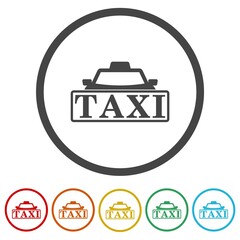  Taxi logo icon. Set icons in color circle buttons