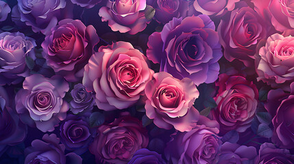 colorful pink and purple roses background, in the style of accurate and detailed, violet, purple