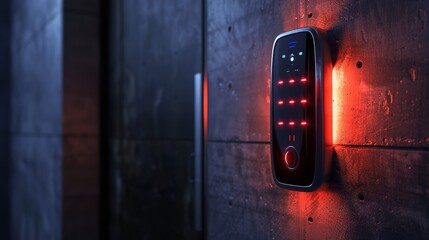A UHD capture of a sleek and modern doorbell with illuminated touchpad, its futuristic design and user-friendly interface showcased against the solid background. - obrazy, fototapety, plakaty