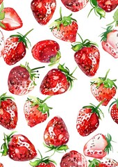 A watercolor pattern of lots of strawberries, generated with AI