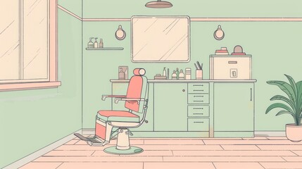 Close up on pastel hand-drawn image of a barber shop simple lines and colors, minimalist design, generated with AI