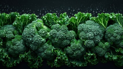 Brocolli seamless background, with shiny water drops. generated with AI - obrazy, fototapety, plakaty