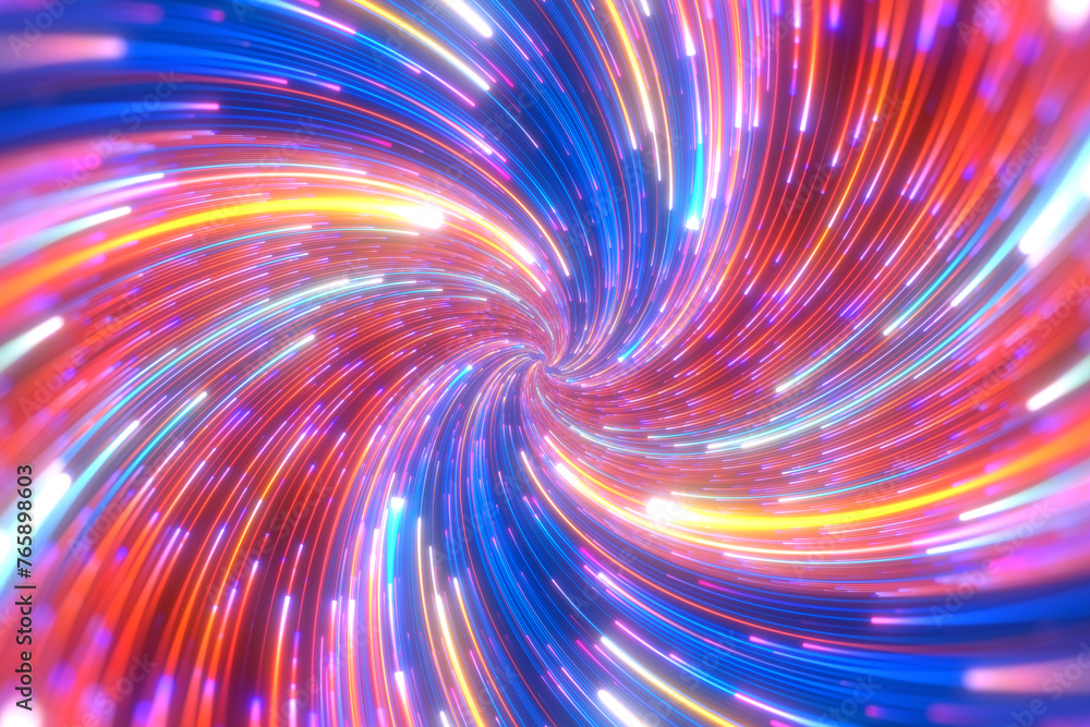 Poster minimal spiral in rotation. abstract background in blue and red neon colors. rotating galaxy. space 