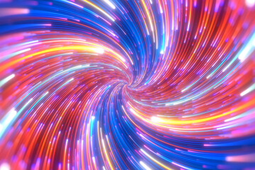 Minimal spiral in rotation. Abstract background in blue and red neon colors. Rotating galaxy. Space background for event, party, carnival, celebration, anniversary or other. 3D rendering.