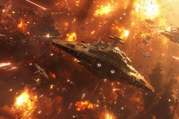 A star trek ship being enveloped by flames and smoke during a fierce battle in space