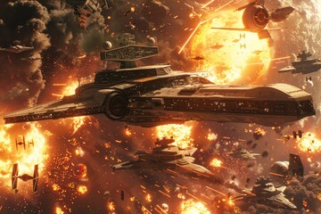 Star Wars battle scene featuring a variety of guns and weapons being used by characters in a fierce...