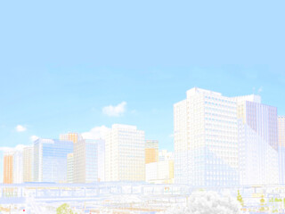 大崎駅前風景。ビル群。イラスト風の写真。