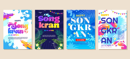 happy songkran day Set of greeting cards, posters, holiday covers