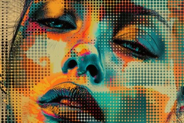 Pop art design, beautiful young girl in retro style, halftone and retro style, travel concept