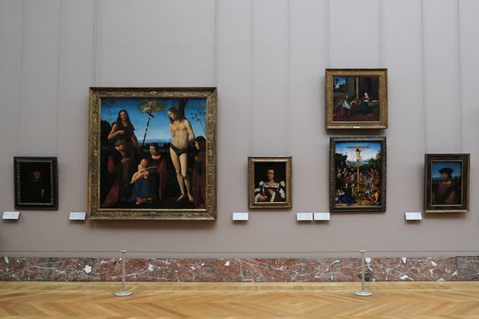 Paris, France - March 10, 2024. Interior of the Louvre Museum, France's largest art and history museum in the 1st arrondissement of Paris, housed in the Louvre Palace. 