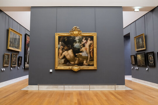 Paris, France - March 10, 2024. Interior of the Louvre Museum, France's largest art and history museum in the 1st arrondissement of Paris, housed in the Louvre Palace. 