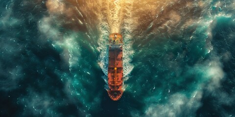 Sea, a ship, aerial view, generated with AI