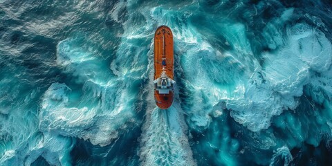 Sea, a ship, aerial view, generated with AI - obrazy, fototapety, plakaty