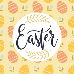 Fototapeta premium Happy Easter card, Happy Easter greeting, pattern with eggs in retro style, vector design