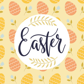 Happy Easter card, Happy Easter greeting, pattern with eggs in retro style, vector design