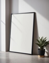 Mockup of a poster, empty frame with white canvas to showcase poster design