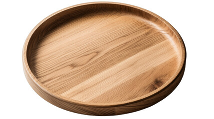 A round wooden serving tray seen from above isolated on a transparent background - obrazy, fototapety, plakaty