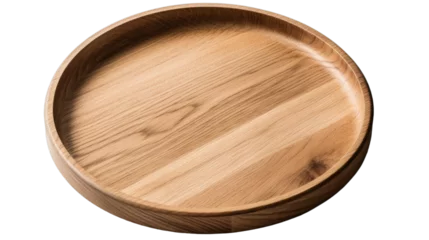 Foto op Plexiglas A round wooden serving tray seen from above isolated on a transparent background © 016Graphics