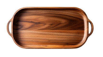 A wooden serving tray seen from above isolated on a transparent background - obrazy, fototapety, plakaty