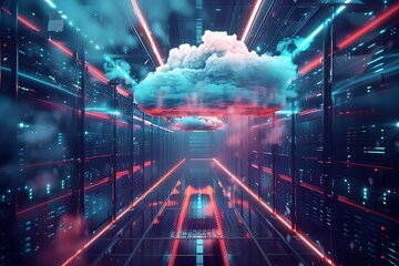 Future of Data Storage: Cloud Networks and Advanced Computing Technologies. Concept Data Storage, Cloud Networks, Advanced Computing Technologies, Future Trends - obrazy, fototapety, plakaty