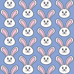 Seamless Easter Bunny Pattern. White and Pink Rabbit Clipart Vector. Fun Illustration