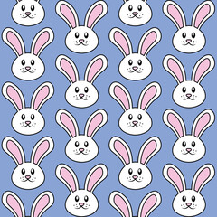 Seamless Easter Bunny Pattern. White and Pink Rabbit Clipart Vector. Fun Illustration