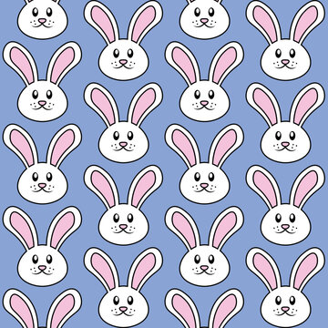 Seamless Easter Bunny Pattern. White and Pink Rabbit Clipart Vector. Fun Illustration