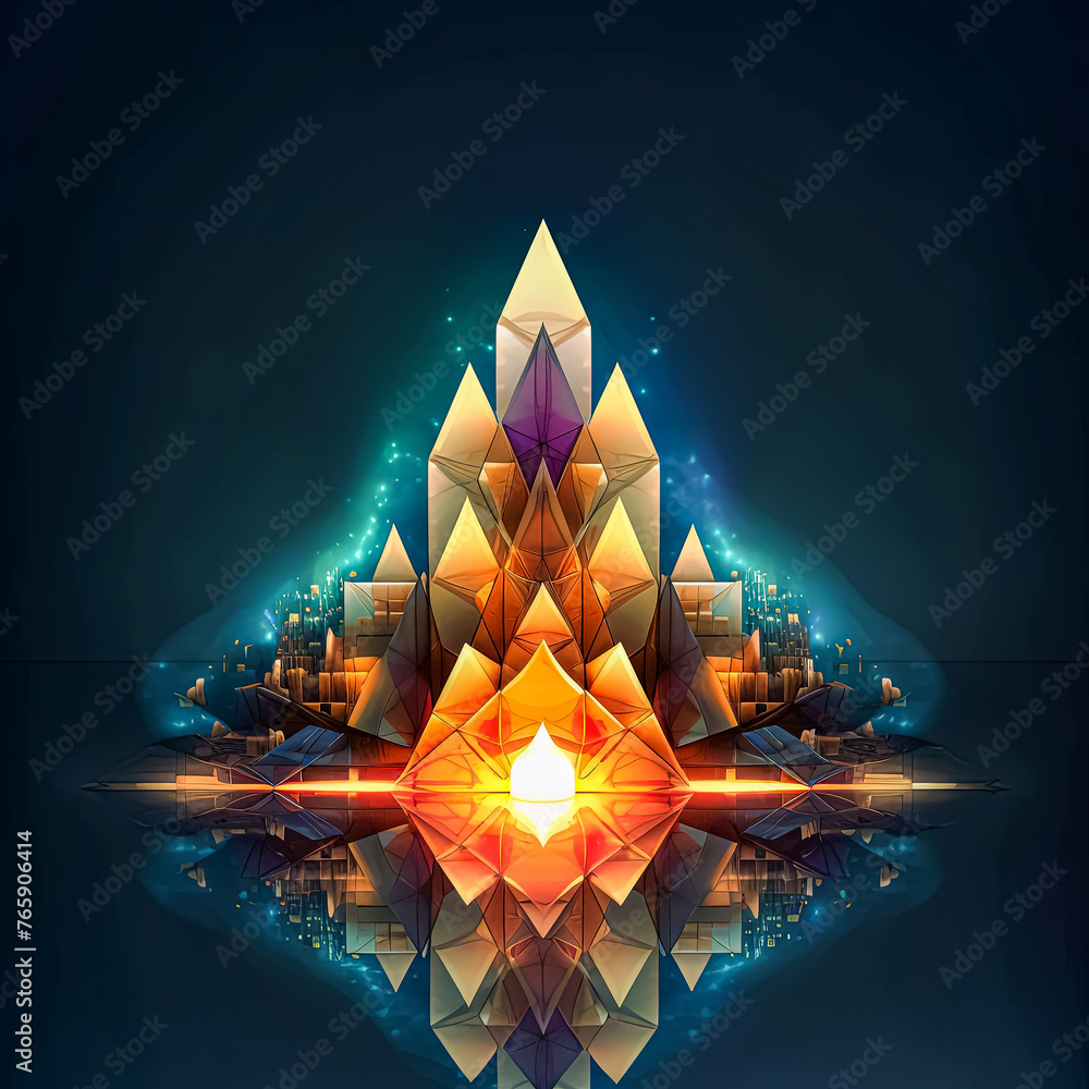 Poster a colorful cube with a candle inside. the image has a dreamy, ethereal quality to it, with the color
