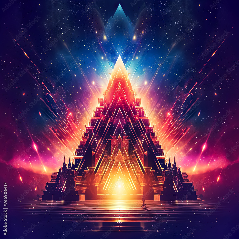 Poster a colorful cube with a candle inside. the image has a dreamy, ethereal quality to it, with the color